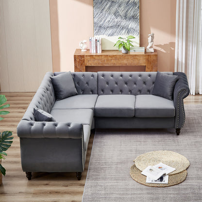 5-Seater Corner Sectional with 3 Pillows, Grey