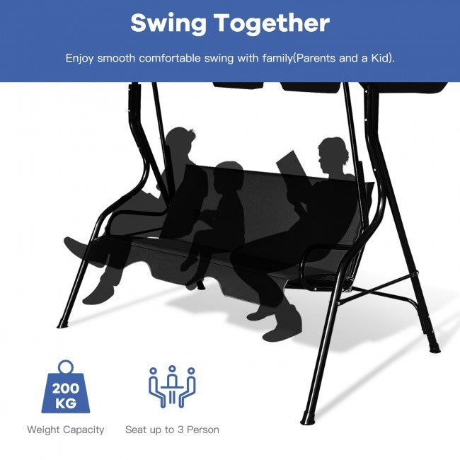 3 seat outdoor patio canopy swing with cushioned steel frame