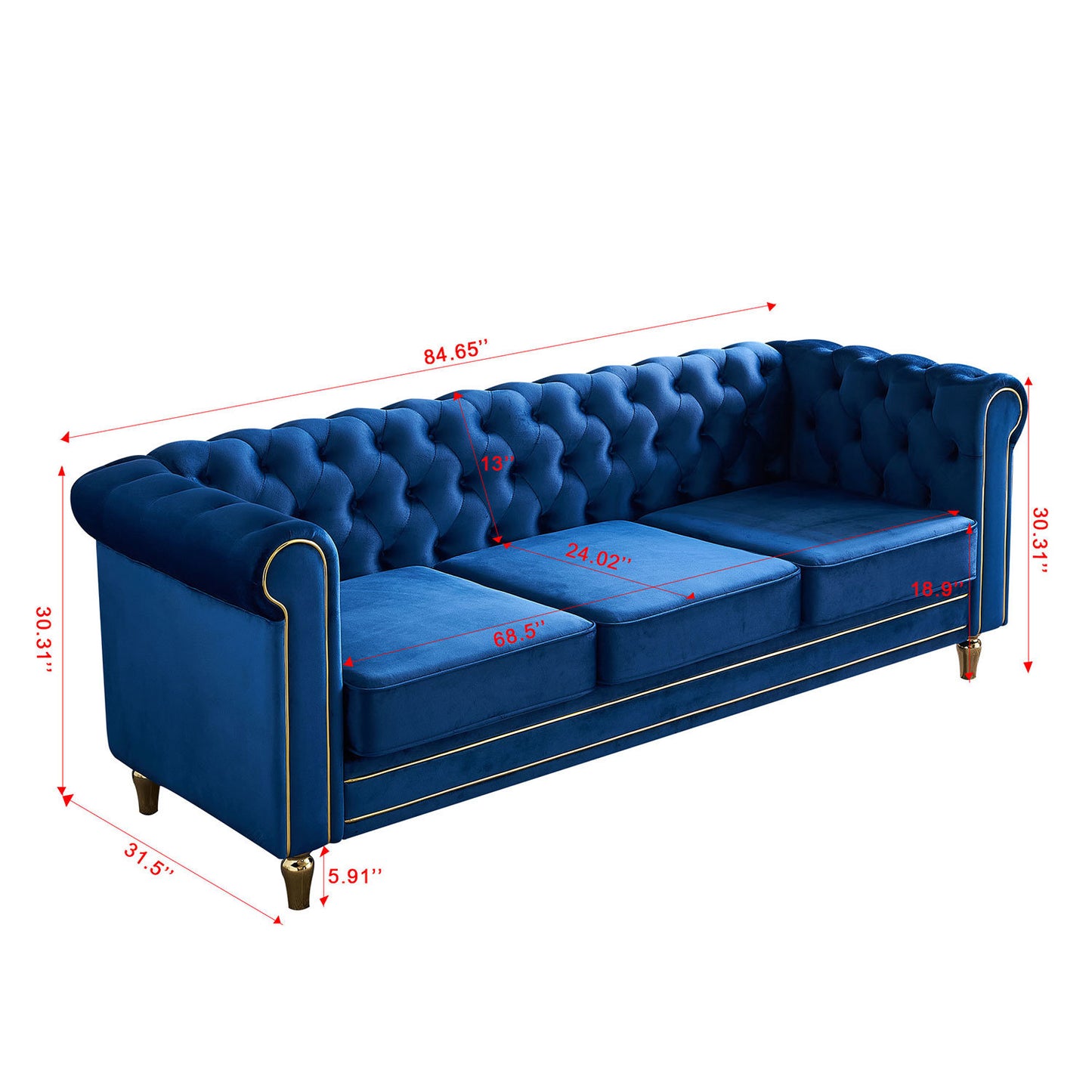 chesterfield velvet sofa, blue