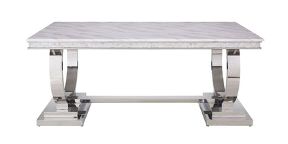 ACME Zander Dining Table, White Printed Faux Marble & Mirrored Silver Finish