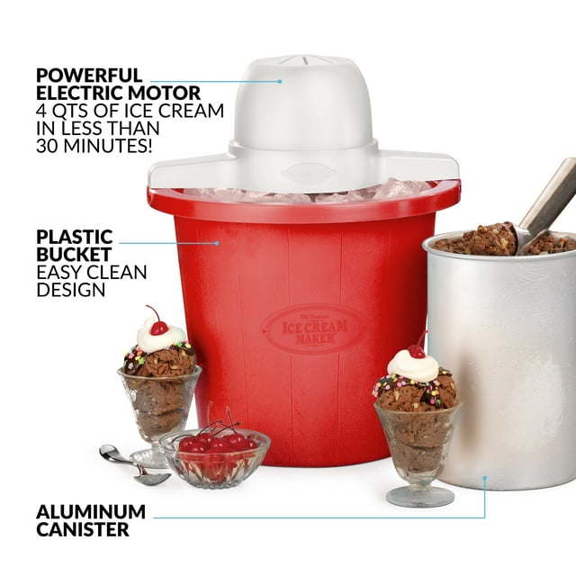 4-quart electric ice cream maker, red