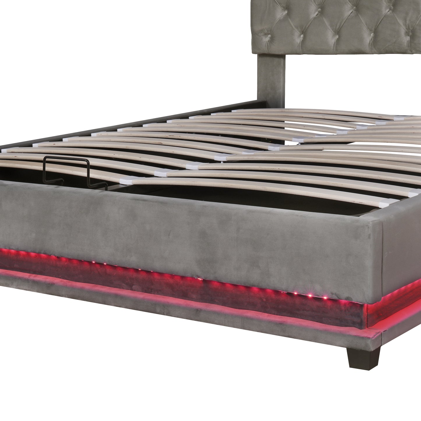 kaylie upholstered platform bed with storage & adjustable tufted headboard and led light