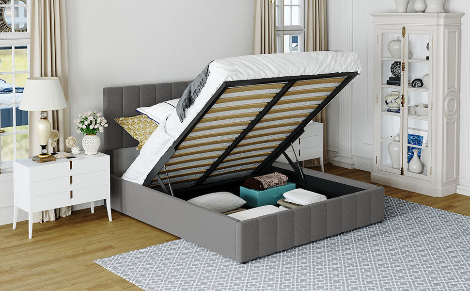 queen size upholstered platform bed with a hydraulic storage system - gray queen size upholstered platform bed with a hydraulic storage system - gray queen size upholstered platform bed with a hydrau