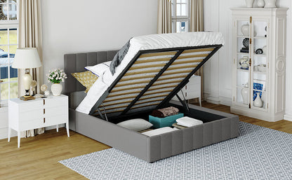 Queen size Upholstered Platform bed with a Hydraulic Storage System - Gray Queen size Upholstered Platform bed with a Hydraulic Storage System - Gray Queen size Upholstered Platform bed with a Hydrau