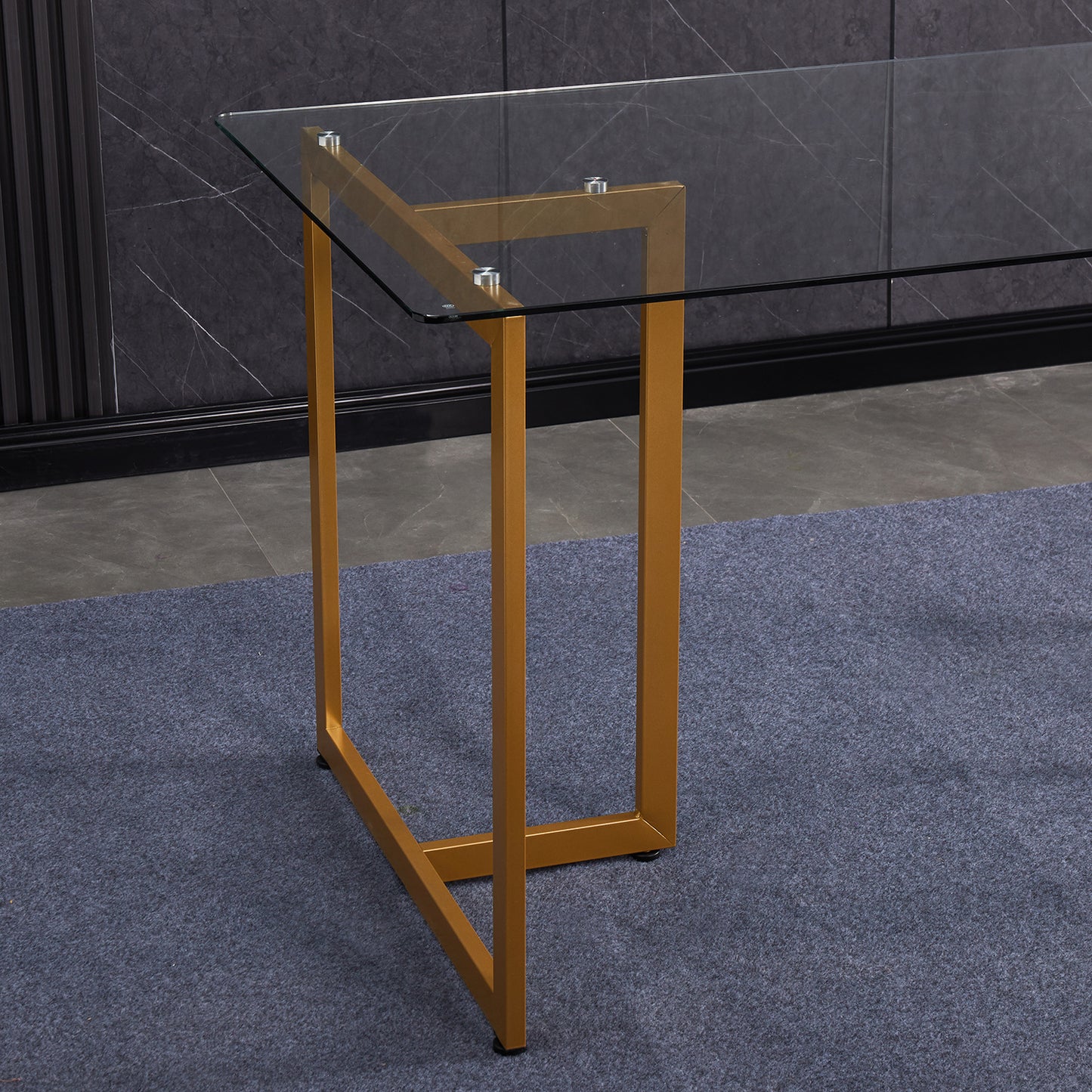 55.11'' iron dining table with tempered glass top, clear & gold