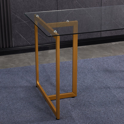 55.11'' Iron Dining Table with Tempered Glass Top, Clear & Gold