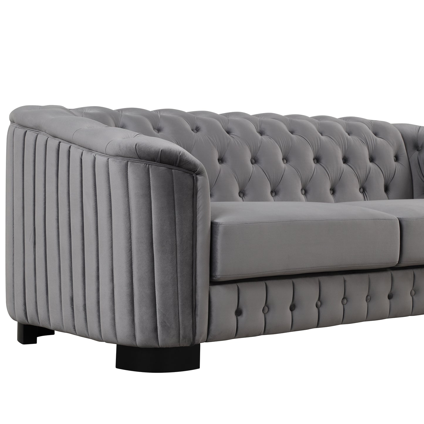 mid century velvet upholstered sofa