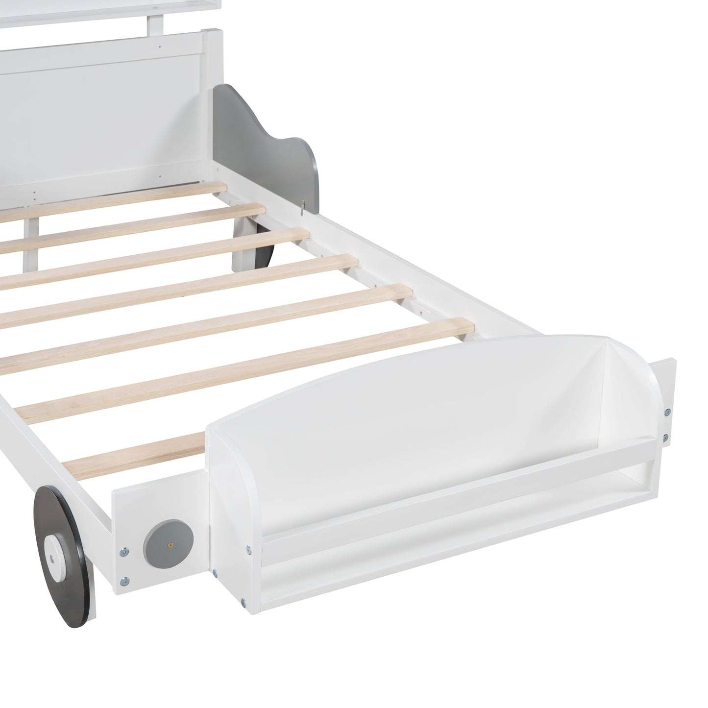twin size car-shaped platform bed, white