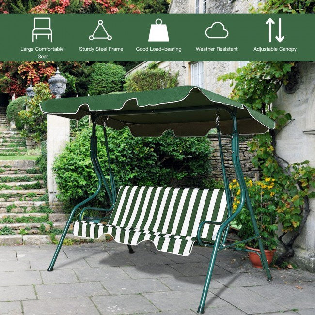 3 seat outdoor patio canopy swing with cushioned steel frame