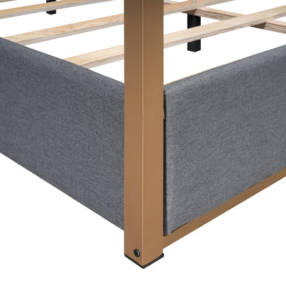 Upholstery Canopy Platform Bed with Headboard and Metal Frame, Gray