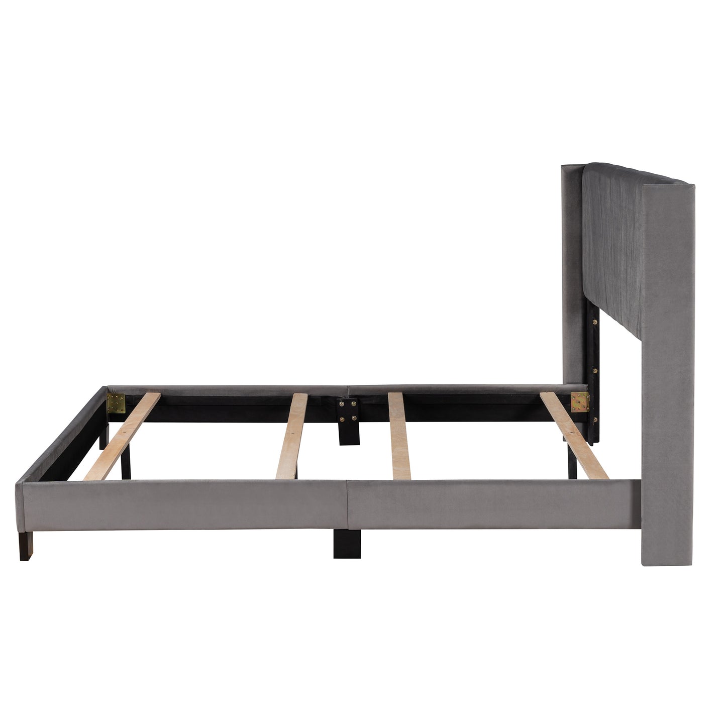 queen size velvet upholstered platform bed, grey