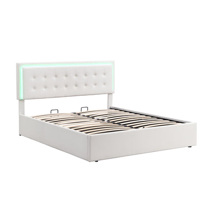 Tufted Upholstered Platform Bed with Hydraulic Storage System & PU Storage Bed with LED Lights