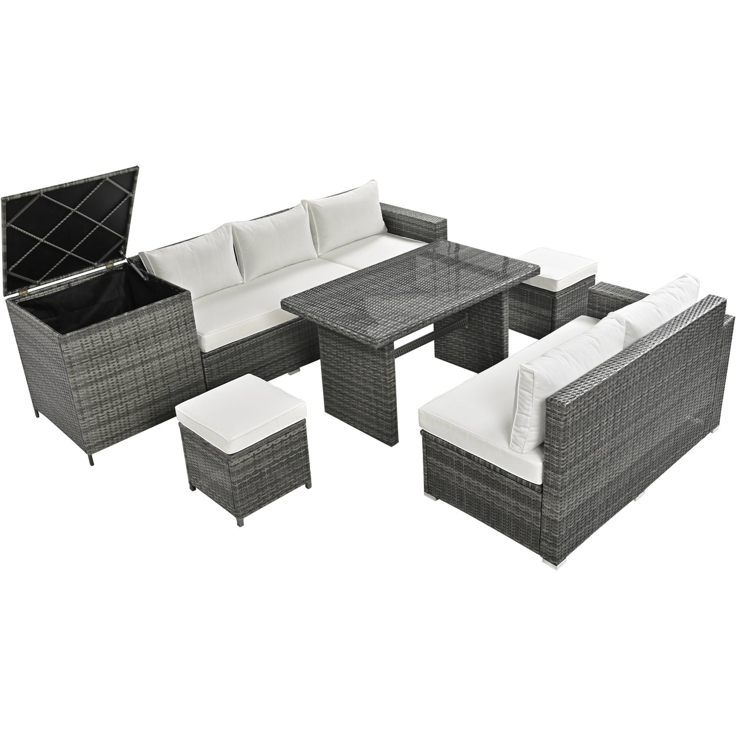 6-piece pe rattan sofa set with adjustable seat & storage box