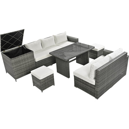 6-Piece PE Rattan Sofa Set with Adjustable Seat & Storage Box