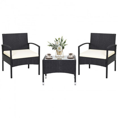 3 Pieces Patio Wicker Rattan Furniture Set with Cushion