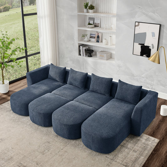 Barney U Shape Sectional Sofa including 2 Ottomans,  Navy