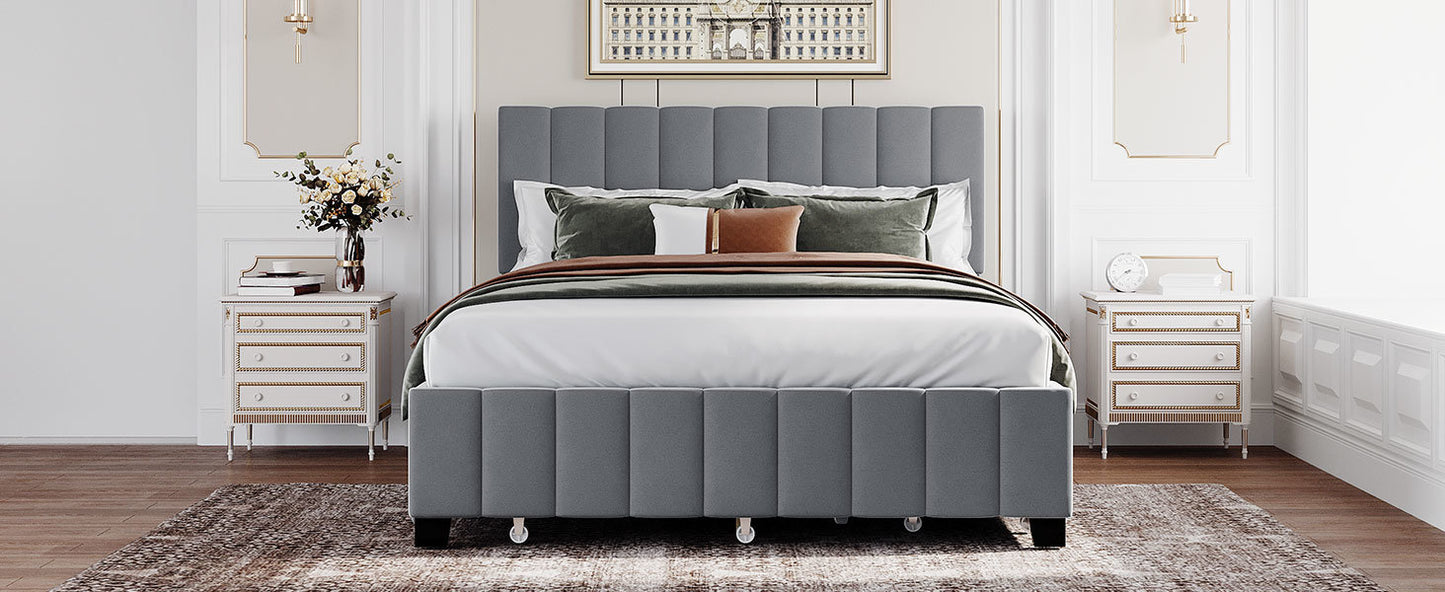 elegant velvet upholstered platform bed with 2 drawers and 1 twin xl trundle- gray