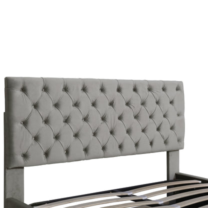 Upholstered Platform Bed with Adjustable Tufted Headboard and LED Light
