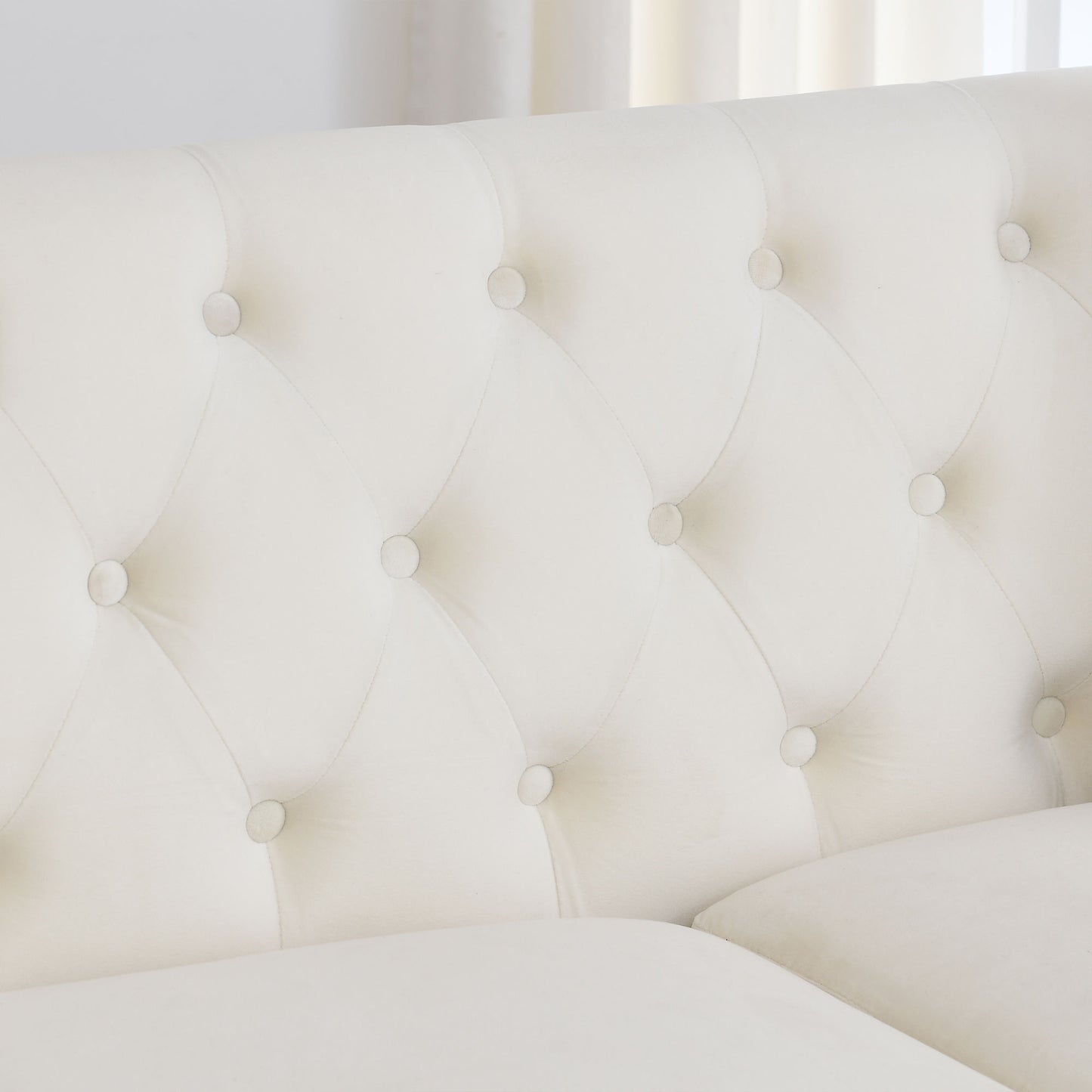 riri modern chesterfield velvet sofa, beige
