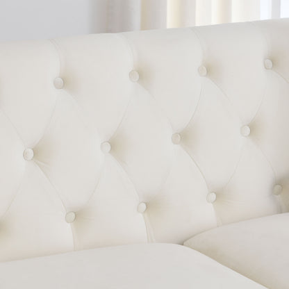 Riri Modern Chesterfield Velvet Sofa, Beige