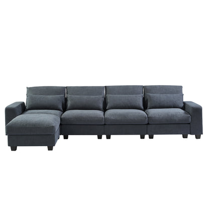 U_Style Modern Large L-Shape Feather Filled Sectional Set, Grey