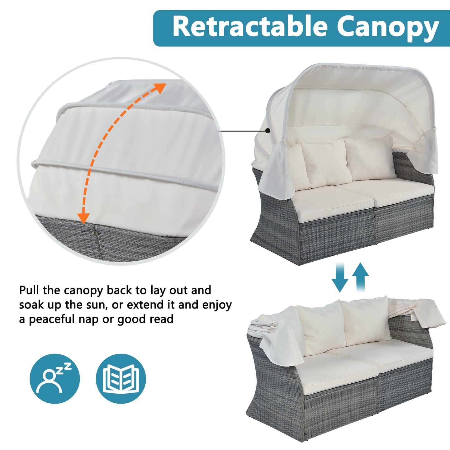 daybed/sunbed with retractable canopy set