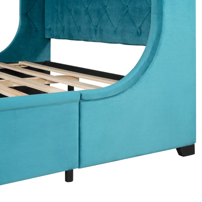 Modern Velvet Upholstered Platform Bed with Wingback Headboard and a Big Drawer