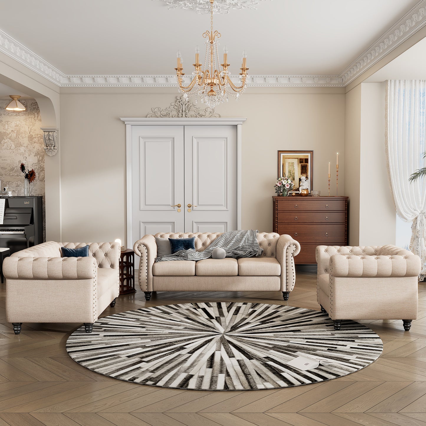 modern chesterfield 3-piece sofa set