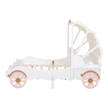 Princess Carriage Bed with Canopy, White+Pink+Gold