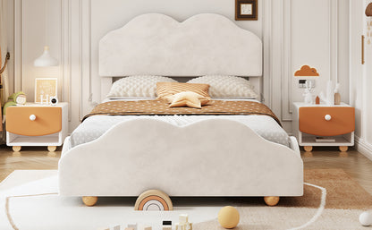 Upholstered Bed with Cloud Shaped bed board, Beige