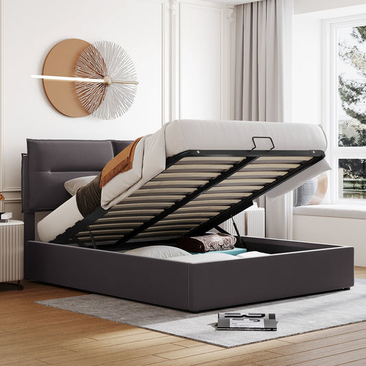 Upholstered Platform bed with a Hydraulic Storage System