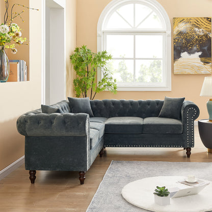 Moe Upholstered Sectional, Grey Velvet