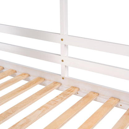 Twin Over Twin Bunk Bed Wood Bed with Roof, Window, Guardrail, and Ladder