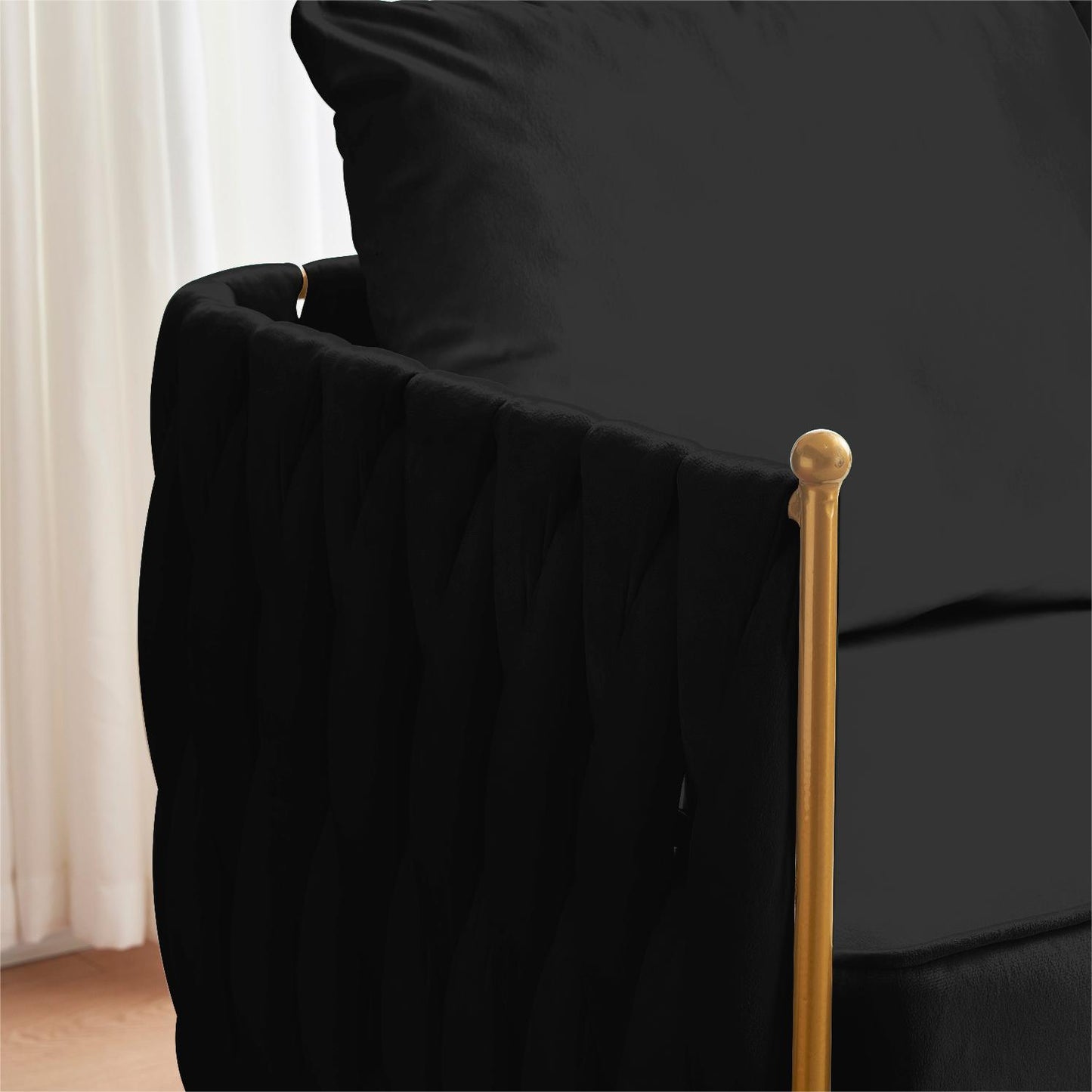 fiona fluffy tufted upholstered sofa set, black velvet