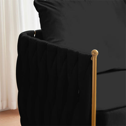 Fiona Fluffy Tufted Upholstered Sofa Set, Black Velvet