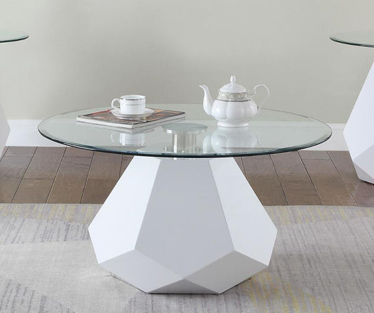 ACME Chara Coffee Table, White High Gloss & Clear Glass