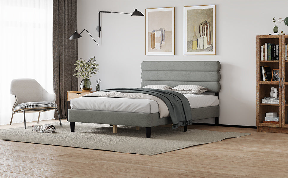 rudy queen bed frame with headboard, grey