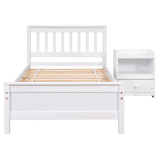 Twin Bed with Headboard & Nightstand, White