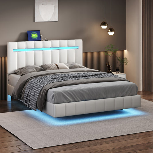 Floating Bed Frame with LED Lights and USB Charging #3