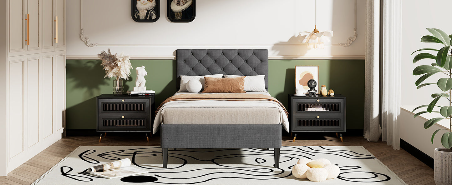 linen upholstered platform bed