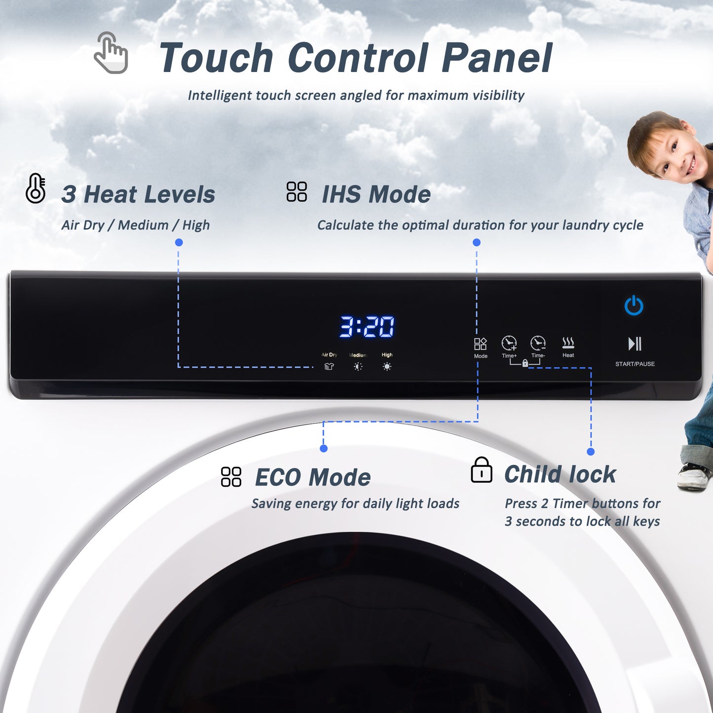 touch screen electric portable clothes dryer