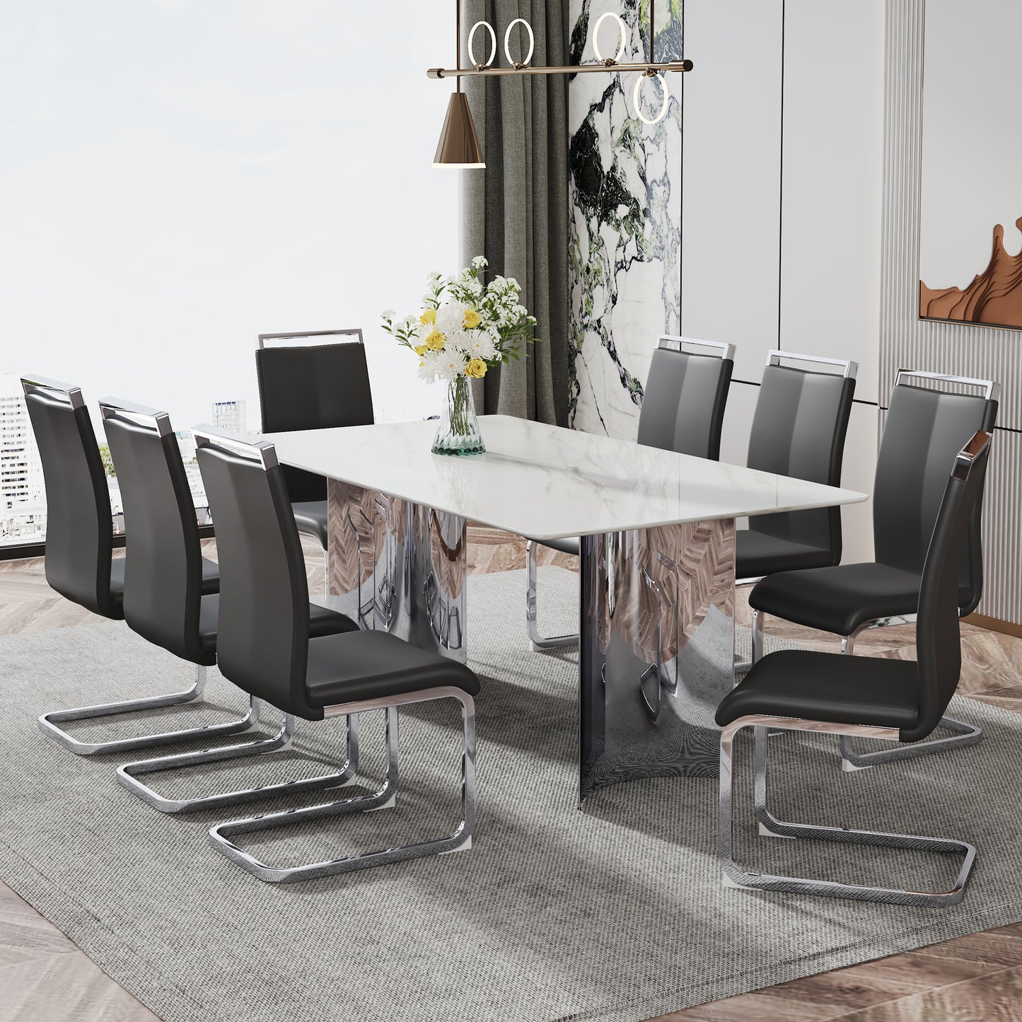 zara marble dining table, silver