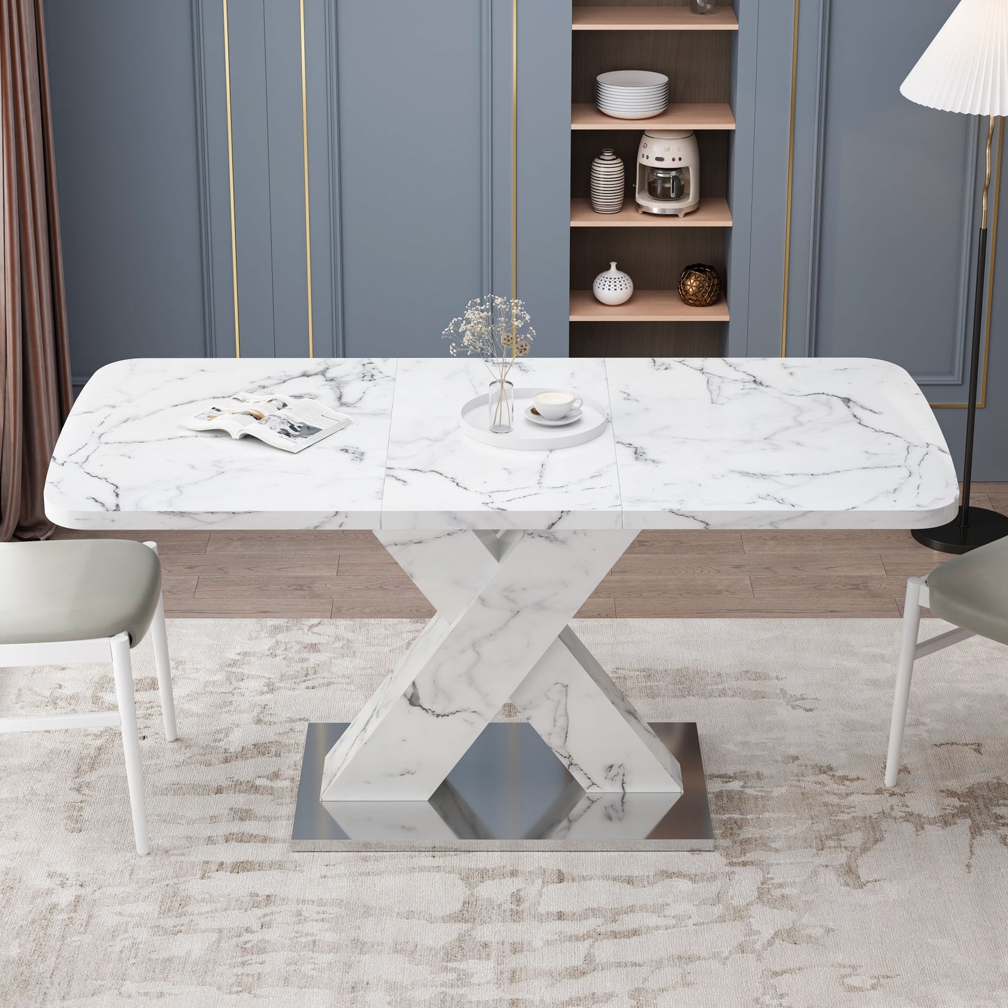 lux extendable marble square dining table