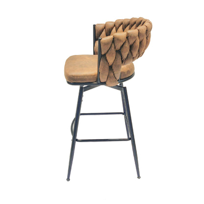 Technical Leather Woven Bar Stool Set of 4, Brown