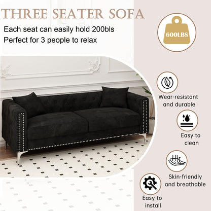 Morgan Sofa includes 2 pillows, Black Velvet