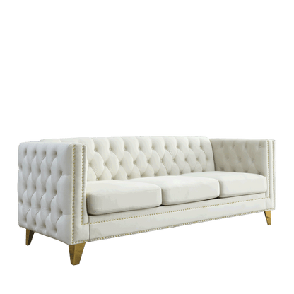 Kate Velvet Upholstered Sofa, Beige Velvet