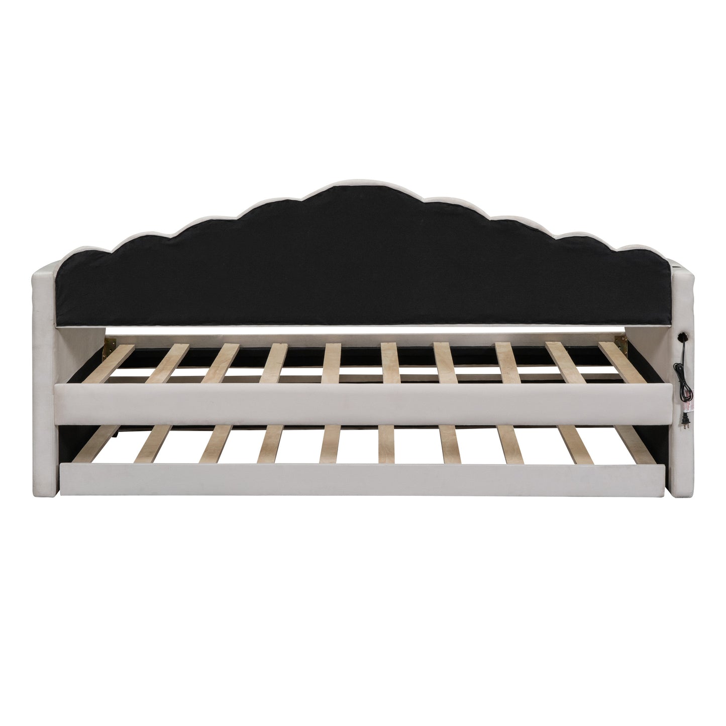 upholstered velvet bed with usb charging ports, beige