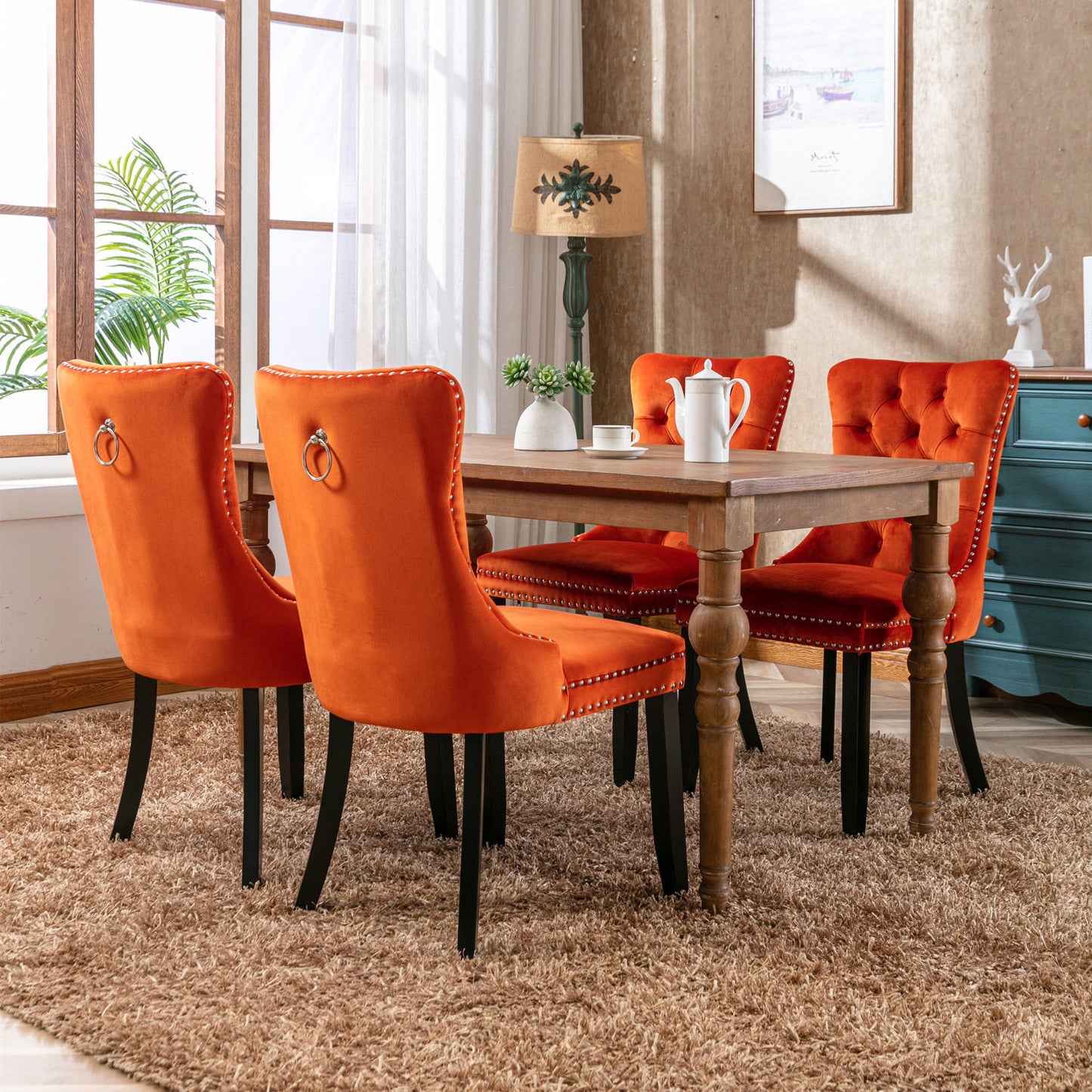high-end tufted upholstered dining chairs, 2-pcs set orange