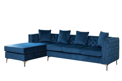 Ryan Reversible Sectional Sofa Chaise, Deep Blue Velvet