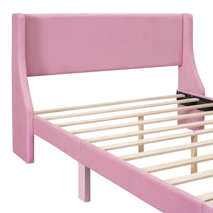 Velvet Upholstered Storage Bed with a Big Drawer - Pink